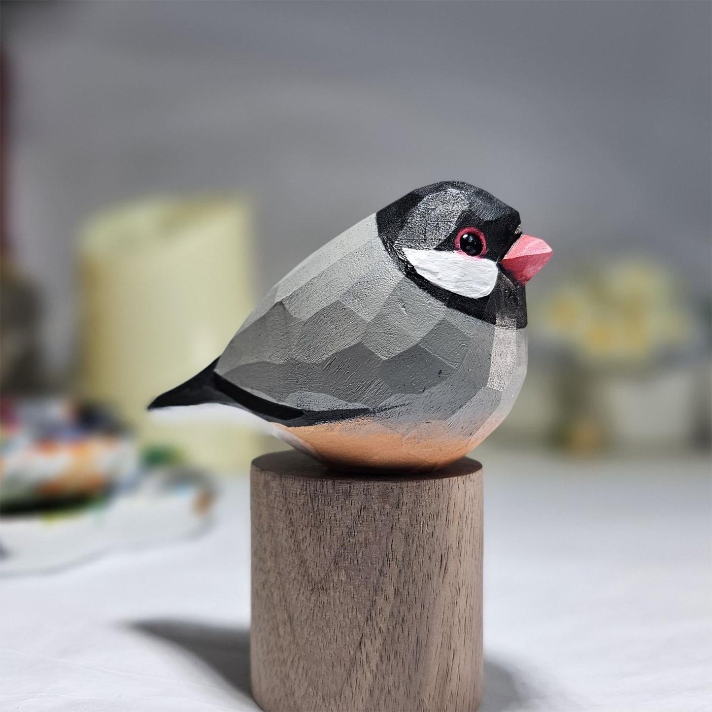 Java Sparrow Hand-Painted Wooden Figurine