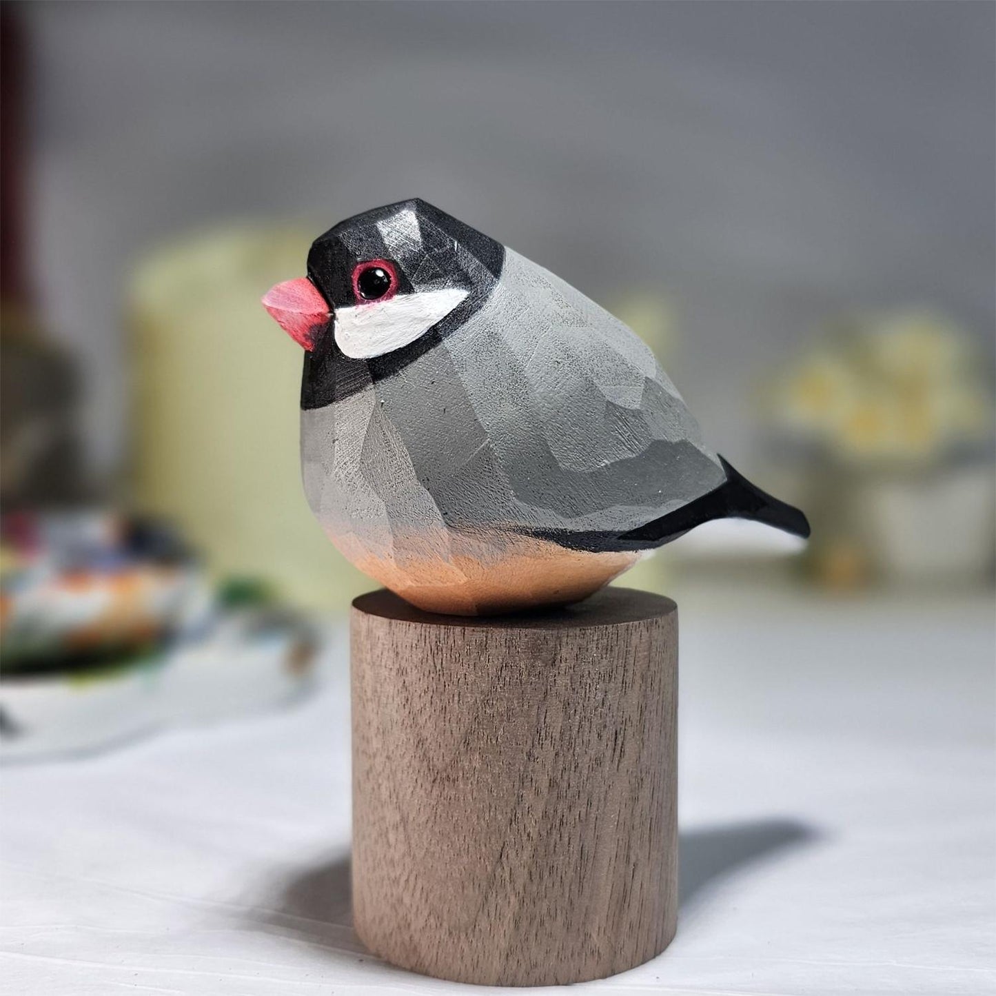 Java Sparrow Hand-Painted Wooden Figurine