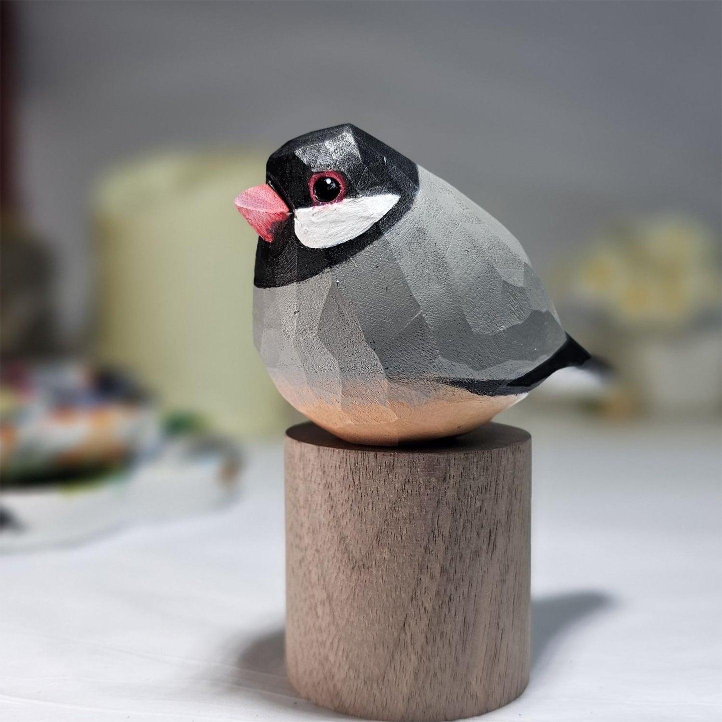 Java Sparrow Hand-Painted Wooden Figurine