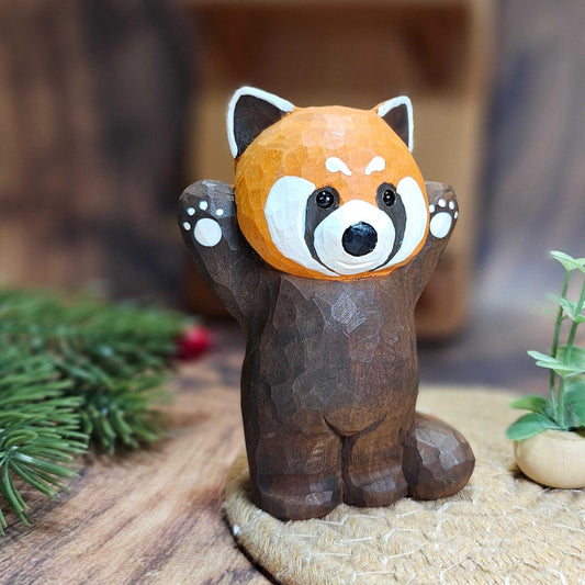 Handcrafted Hand-Painted Red Panda Wood Sculpture - Exquisite Wildlife Decor