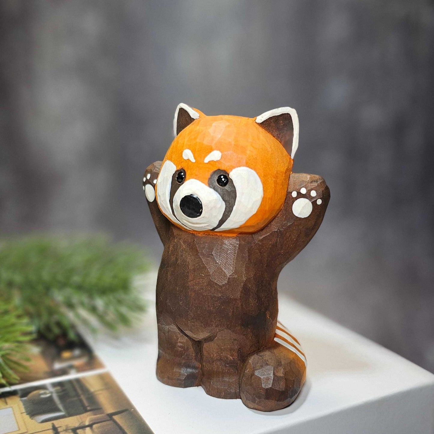 Handcrafted Hand-Painted Red Panda Wood Sculpture - Exquisite Wildlife Decor