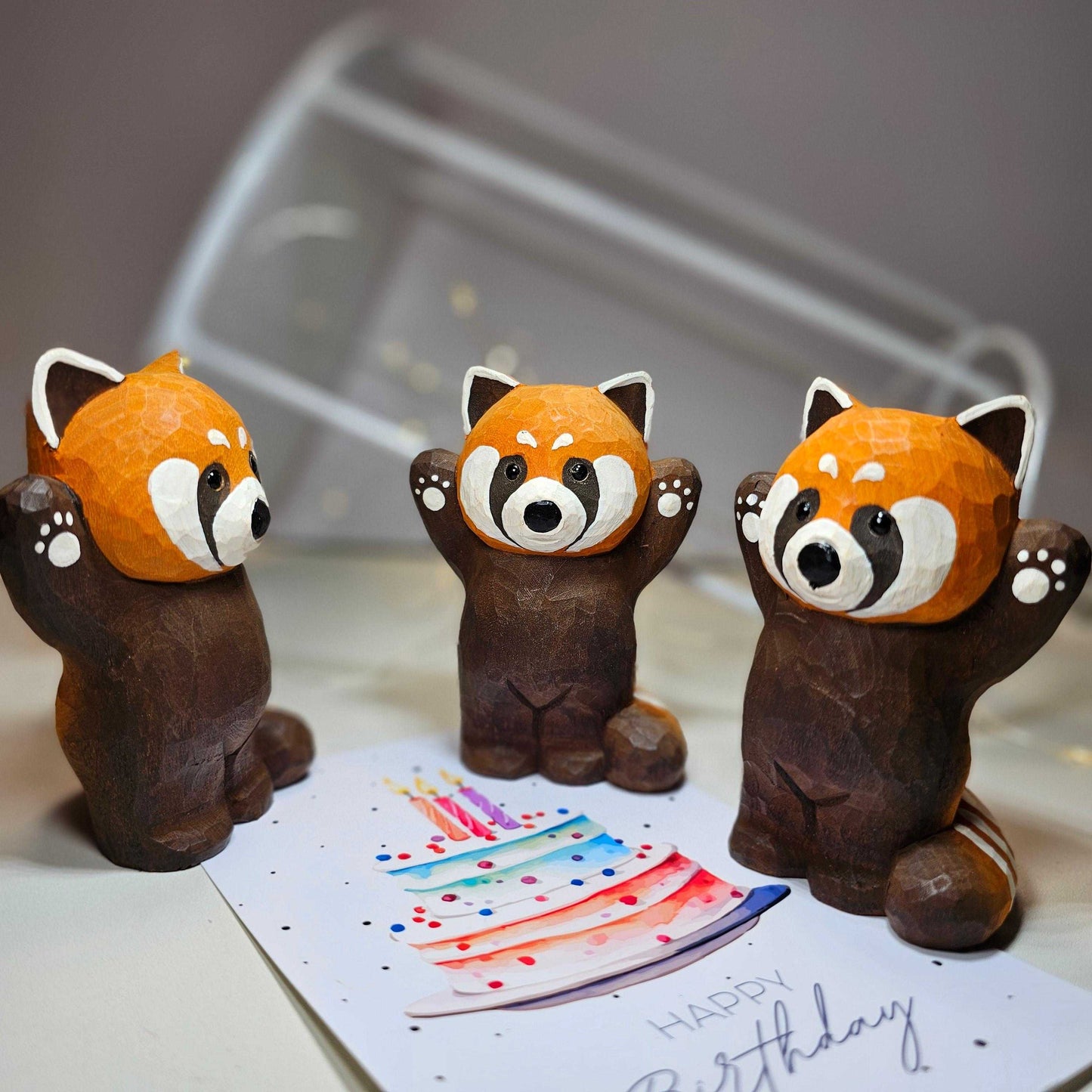 Handcrafted Hand-Painted Red Panda Wood Sculpture - Exquisite Wildlife Decor