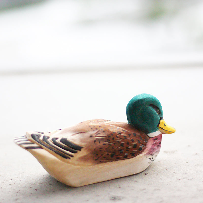 Hand-Painted Mallard Duck Wood Figure in Flight