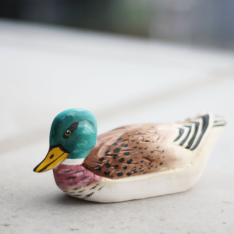 Hand-Painted Mallard Duck Wood Figure in Flight