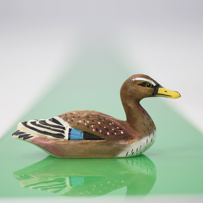 Hand-Painted Mallard Duck Wood Figure in Flight