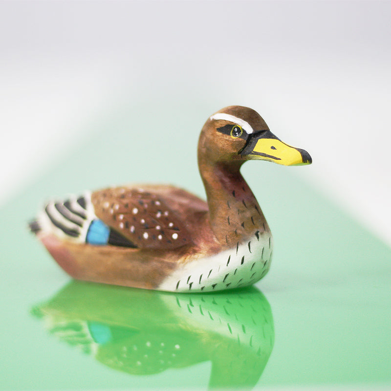 Hand-Painted Mallard Duck Wood Figure in Flight