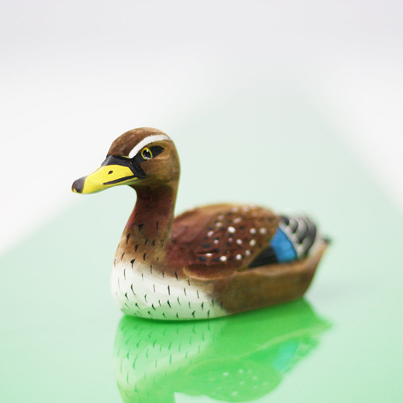 Hand-Painted Mallard Duck Wood Figure in Flight