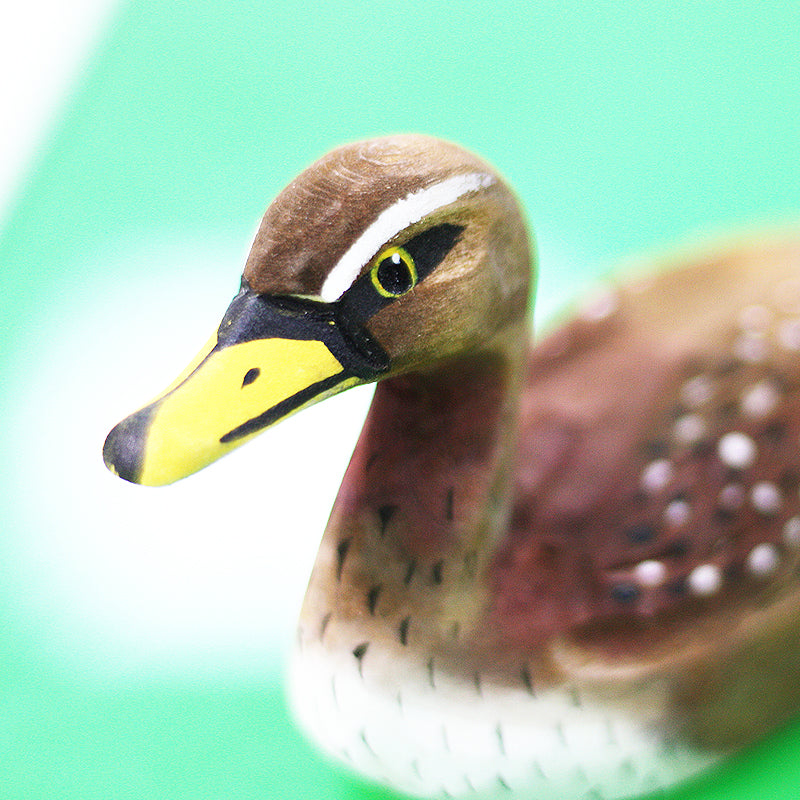 Hand-Painted Mallard Duck Wood Figure in Flight