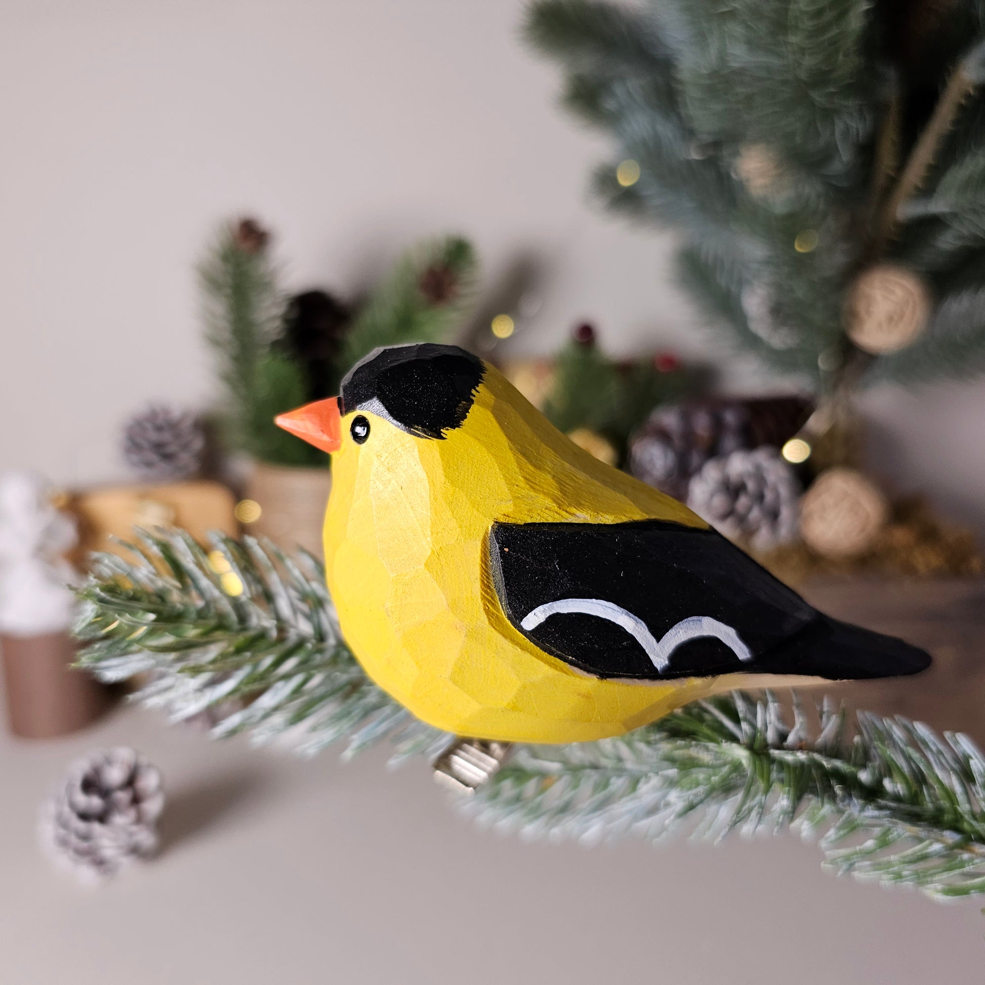 American Goldfinch Clip-on Bird Ornament - Front View