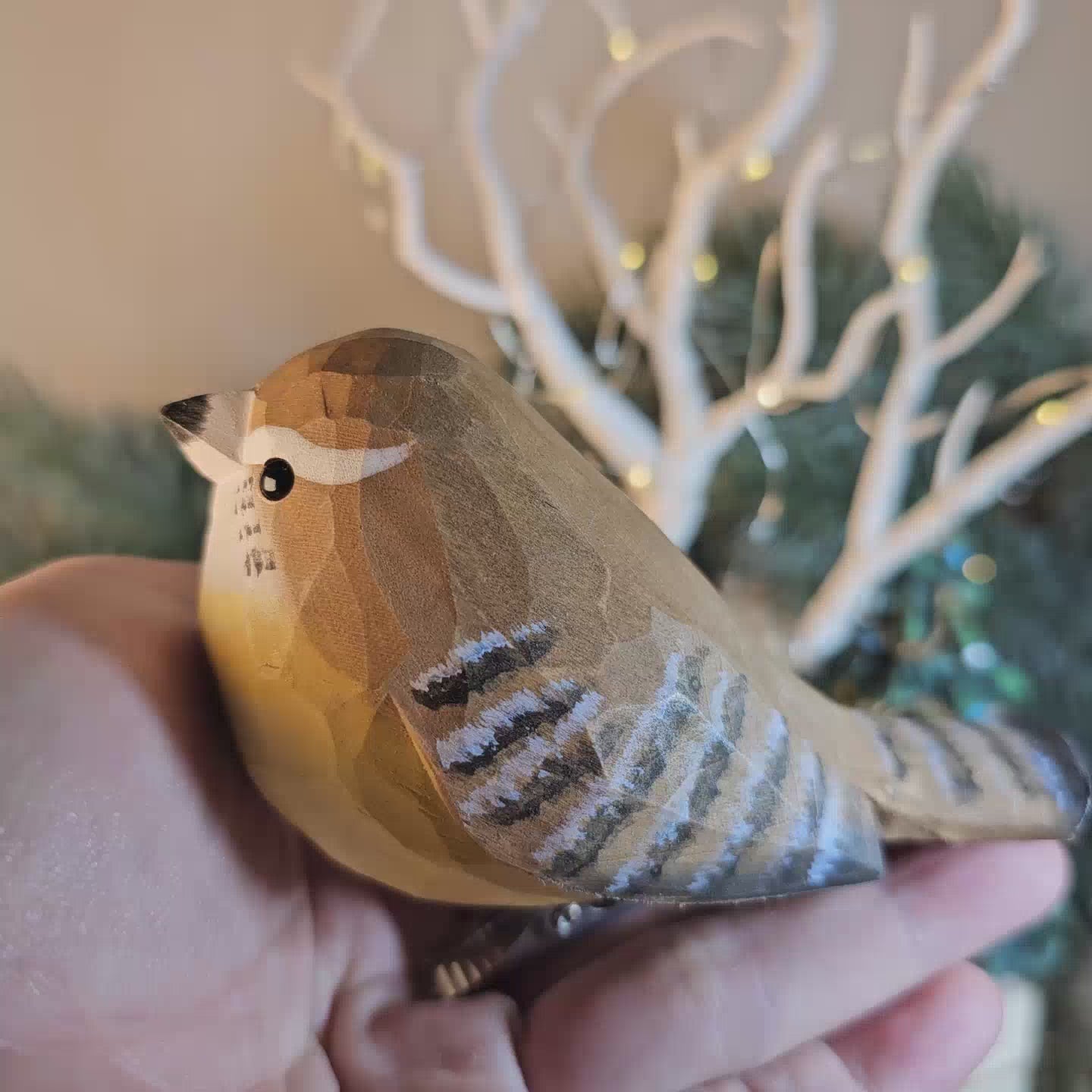 Carolina Wren Clip-on Bird Ornament - Displayed on Tree