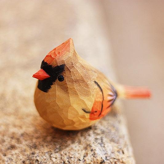 Female Northern Cardinal Bird Figurine Hand Carved Painted Wooden - paintedbird.shop