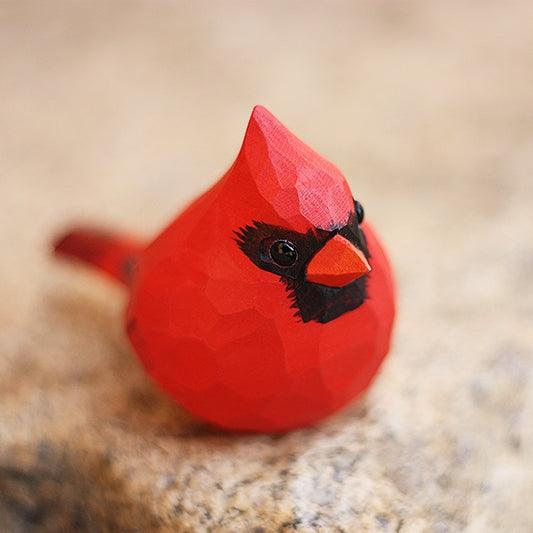 Female Northern Cardinal Bird Figurine Hand Carved Painted Wooden - paintedbird.shop