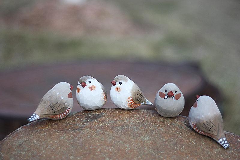 Zebra Finch Figurine Hand Carved Painted Wooden - paintedbird.shop