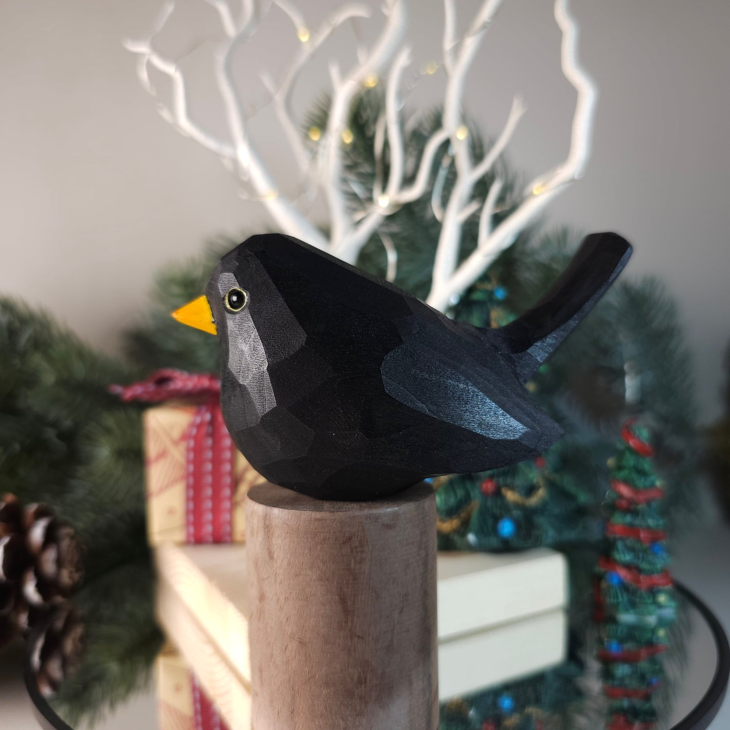 Artisanal Hand-Sculpted & Hand-Painted Wooden Blackbird Figurine - A Touch of Nature's Majesty - PAINTED BIRD SHOP