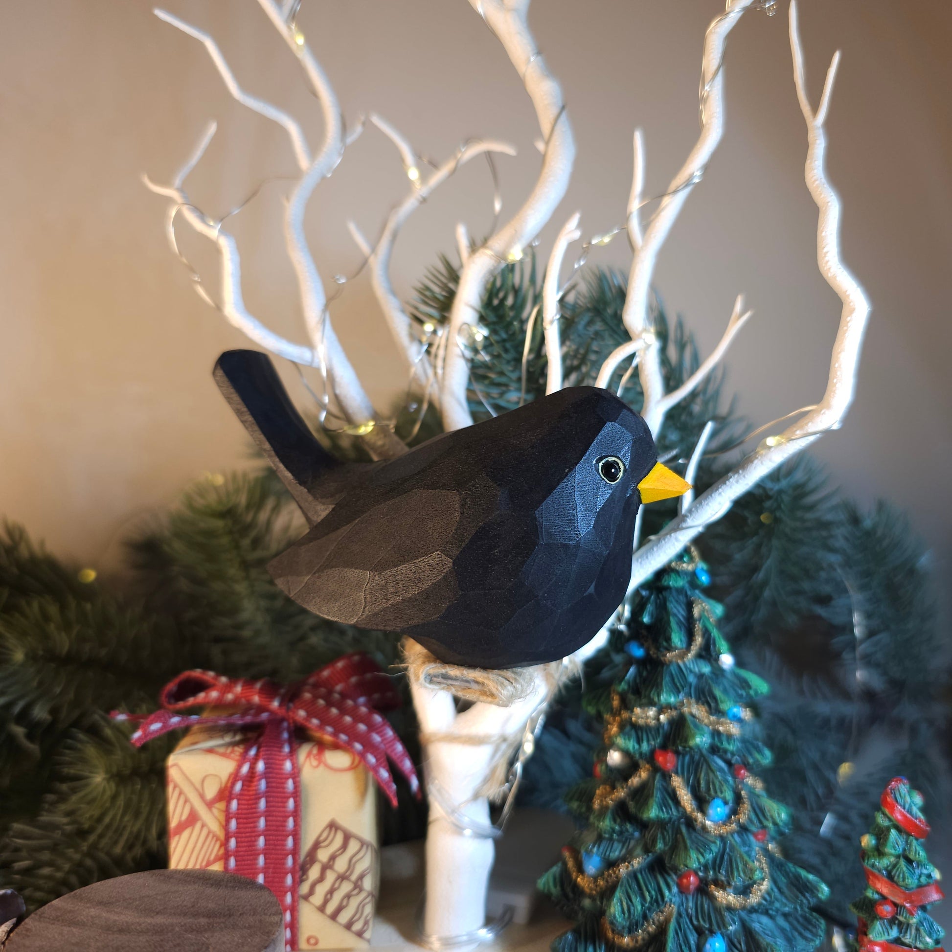 Artisanal Hand-Sculpted & Hand-Painted Wooden Blackbird Figurine - A Touch of Nature's Majesty - PAINTED BIRD SHOP