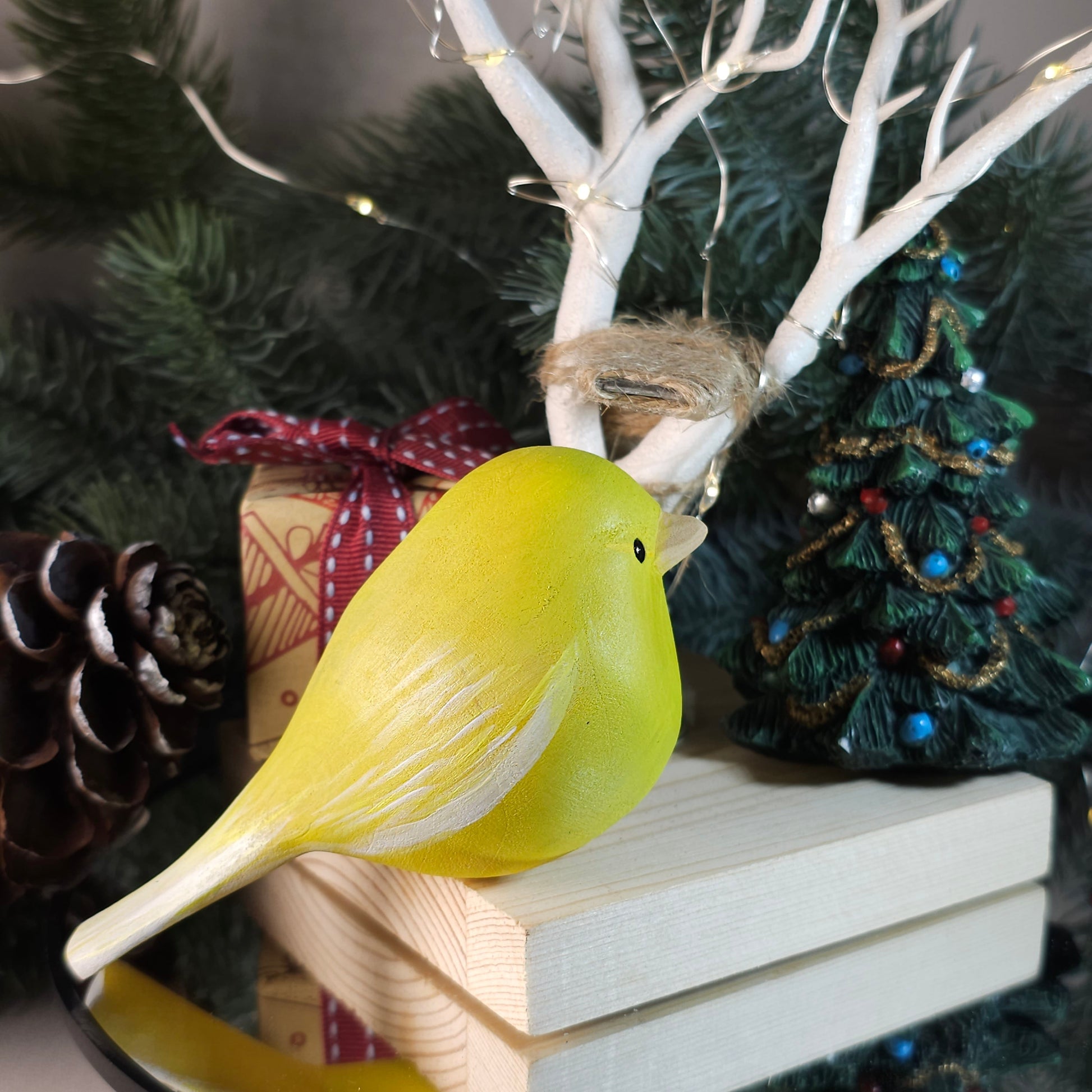 Canary Hand-Carved & Hand-Painted Wooden Birds Figurine - PAINTED BIRD SHOP